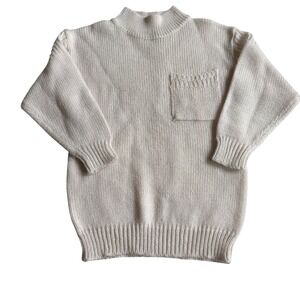 Vintage 80s 90s Helium Cream Chunky Knit Mock Neck Sweater Pocket Size Med Fall